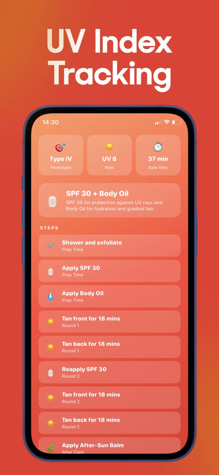 Tanning App — Full UV-Aware Routine